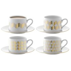 Набор из 4 чашек для чая с блюдцами Signature Chevron 250 мл, золото, LSA International