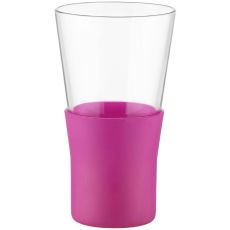 Стакан для кофе/чая 320 мл, с силиконовой подставкой, розовый, стекло, серия YPSILON Brio, Bormioli Rocco