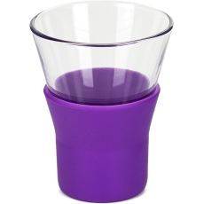 Набор из 4-х стаканов для кофе/чая 220 мл, с силиконовой подставкой, фиолетовый, стекло, серия YPSILON Brio, Bormioli Rocco