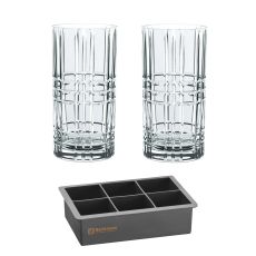 Набор стаканов для виски: 2 стакана (445 мл) и форма для льда (119 x 82 мм, 6 кубиков), хрустальное стекло, Square, Nachtmann