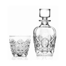 Набор из 7-ми предметов для виски RCR Enigma: Штоф 860 мл, H174 мм, и 6 стаканов 370 мл, H91 мм, хрустальное стекло, Италия