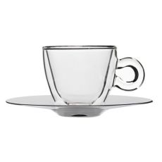 Кофейная пара: чашка с двойными стенками 65 мл + металлическое блюдце, серия Thermic Glass, Luigi Bormioli