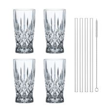 Набор бокалов Latte Macchiato Noblesse, 4 бокала 350 мл., 4 стеклянные соломинки, 1 щетка для чистки, Nachtmann