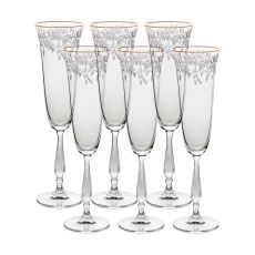 Набор из 6-ти бокалов для шампанского Fregata; декор Панто, отводка золото, 190 мл, Crystal Bohemia