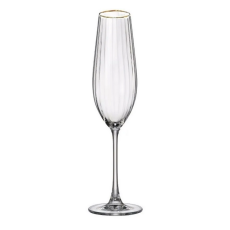 Набор из 6-ти бокалов для шампанского Columbia optic; декор Отводка золото, 260 мл, Crystal Bohemia