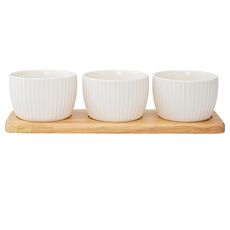 Набор из 3 чаш на деревянной подставке Soft Ripples, Dual Glazing, 200 мл, Liberty Jones