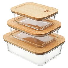 Набор контейнеров для запекания и хранения прямоугольных Eco Store с крышками из бамбука, 3 шт., Smart Solutions