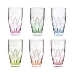 Набор из 6-ти цветных стаканов для воды RCR Ninphea 398 мл, H140 мм, хрустальное стекло, Италия