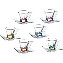 Набор из 6-ти кофейных пар для эспрессо RCR Fusion Color 12 предметов: 6 чашек 70 мл и 6 блюдец, хрустальное стекло, Италия