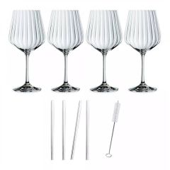 4 бокала Gin Tonic TASTES GOOD, 640 мл + 4 трубочки + 1 щетка для чистки , хрустальное стекло, Nachtmann