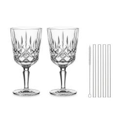 Набор бокалов для вина Noblesse, 2 бокала 355 мл, 4 стеклянные соломинки, 1 щетка для чистки, хрустальное стекло, Nachtmann