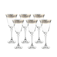 Набор из 6-ти бокалов для красного вина Asio; декор Панто платина, отводка золото, 250 мл, Crystal Bohemia