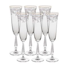 Набор из 6-ти бокалов для шампанского Fregata; декор Панто, отводка золото, 190 мл, Crystal Bohemia