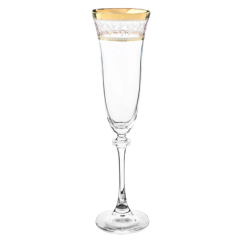 Набор из 6-ти бокалов для шампанского Asio; декор Панто, 2 отводки золото, 190 мл, Crystal Bohemia