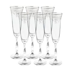 Набор из 6-ти бокалов для шампанского Asio, декор Панто, затирка платина, отводка платина, 190 мл, Crystal Bohemia