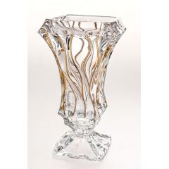 Ваза на ножке Bamboo, 30 см; декор Золотые линии; стекло, Bohemia JIHLAVA