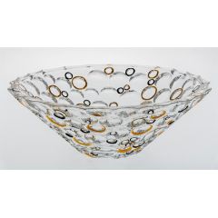 Салатник Lisboa, 30 см; декор Золотые и черные кольца; хрусталь, Bohemia JIHLAVA