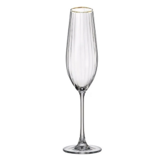 Набор из 6-ти бокалов для шампанского Columbia optic; декор Отводка золото, 260 мл, Crystal Bohemia