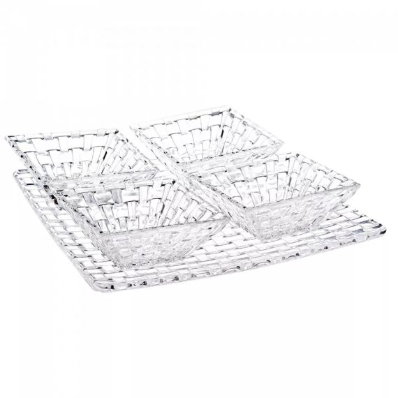 BOSSA NOVA - Набор 5 предметов квадратная тарелка + 4 квадратных салатника бессвинцовый хрусталь