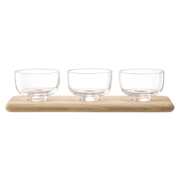 Набор из 3 стеклянных мисок на подставке Serve 33 см дуб, LSA International