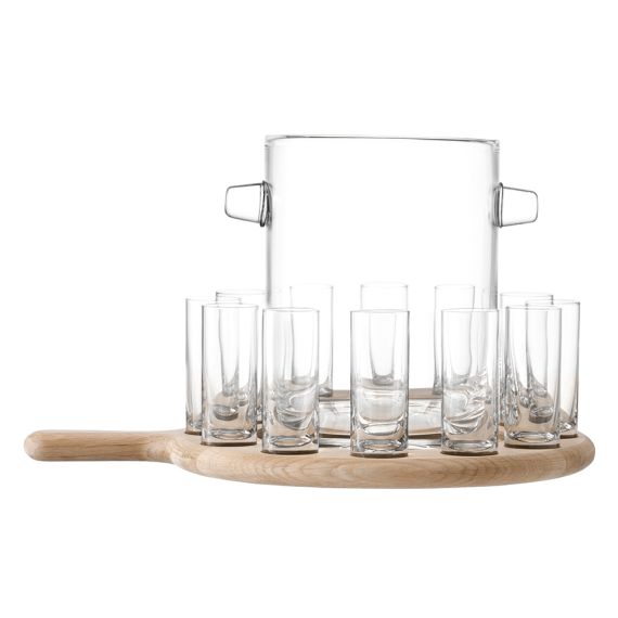 Набор из ведёрка для льда и 12 стопок на подставке Paddle 38.5 см прозрачный, дуб, LSA International