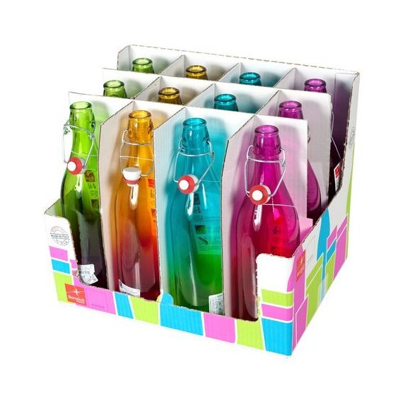 Бутылка с герметичной пробкой 1 л, цвета в ассортименте, стекло, серия Giara Funny, Bormioli Rocco