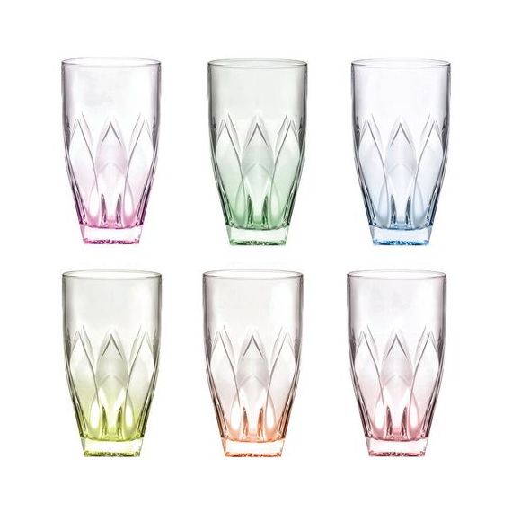 Набор из 6-ти цветных стаканов для воды RCR Ninphea 398 мл, H140 мм, хрустальное стекло, Италия