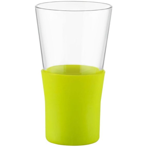 Стакан для кофе/чая 320 мл, с силиконовой подставкой, зеленый, стекло, серия YPSILON Brio, Bormioli Rocco