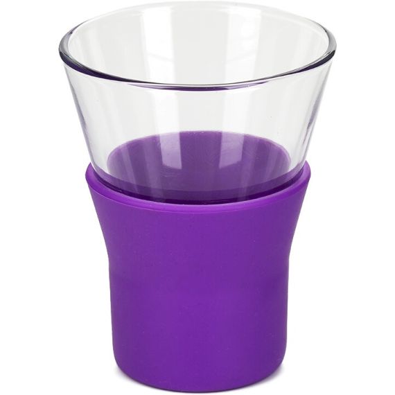 Набор из 4-х стаканов для кофе/чая 220 мл, с силиконовой подставкой, фиолетовый, стекло, серия YPSILON Brio, Bormioli Rocco