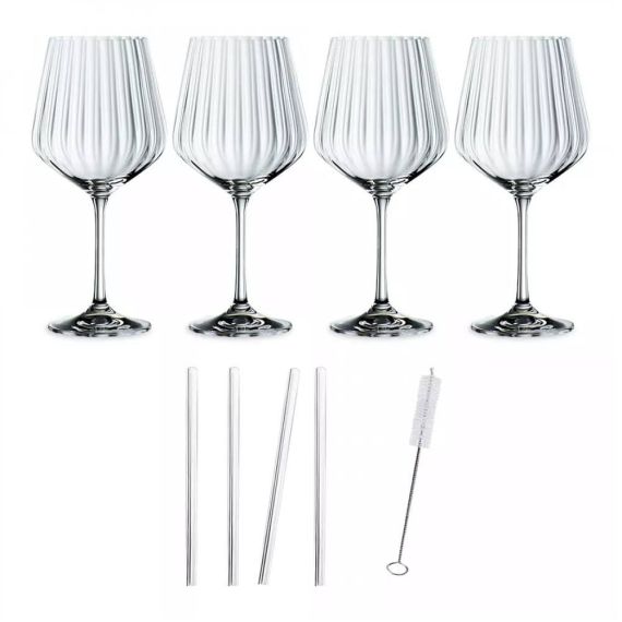 4 бокала Gin Tonic TASTES GOOD, 640 мл + 4 трубочки + 1 щетка для чистки , хрустальное стекло, Nachtmann
