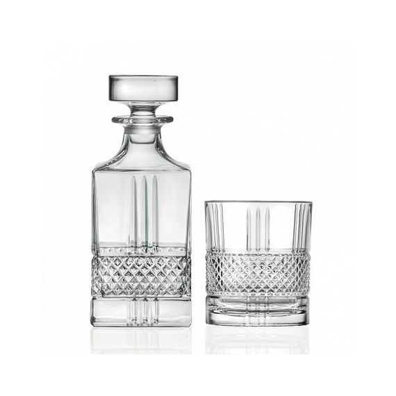Набор из 7-ми предметов для виски RCR Brillante: Декантер 850 мл, H189 мм и 6 стаканов 340 мл, H94 мм, хрустальное стекло, Италия