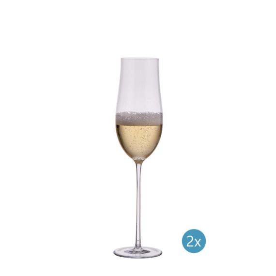 Набор бокалов для шампанского, 220 мл, 2 шт, D60 mm, H264mm, хрустальное стекло, ручная работа, BALANCE, Halimba
