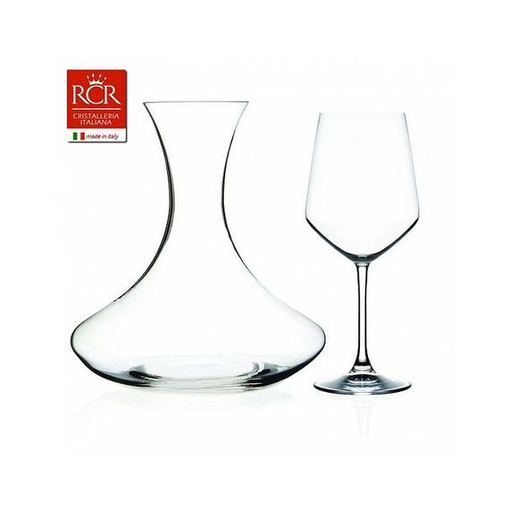 Набор из 7-ми предметов для вина RCR Universum: Декантер 2000 мл, H230 мм и 6 фужеров 550 мл, H220 мм, хрустальное стекло, Италия