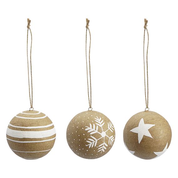 Набор елочных шаров из папье-маше Zero waste из коллекции New Year Essential, 3 шт., Tkano
