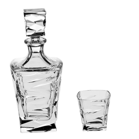 Набор для виски ZIG ZAG, 1 штоф 750 мл и 6 стаканов 300 мл, Crystal Bohemia