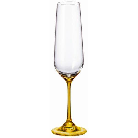 Набор из 4-х бокалов для шампанского STRIX; желтая ножка, 200 мл, Crystal Bohemia