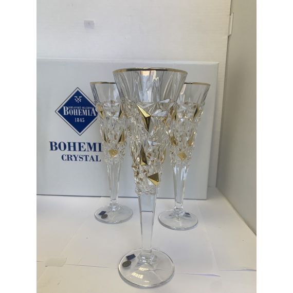 Набор из 6-ти бокалов для шампанского GLACIER, декор Золото; 200 мл; хрусталь, Bohemia JIHLAVA