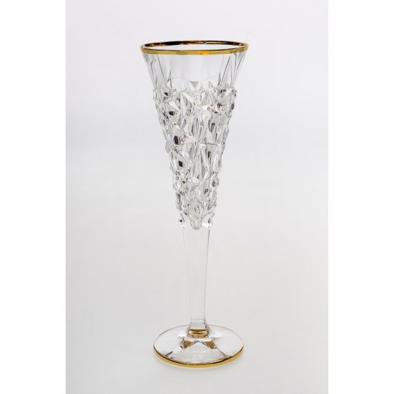 Набор из 6-ти бокалов для шампанского GLACIER, декор Отводка золото; 200 мл; хрусталь, Bohemia JIHLAVA