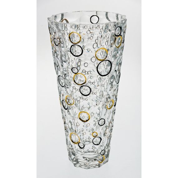 Ваза LISBOA, 31 см; декор Золотые и черные кольца; хрусталь, Bohemia JIHLAVA
