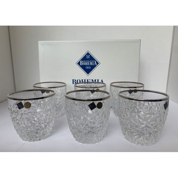 Набор из 6-ти стаканов для виски NICOLETTE, декор Отводка платина; 350 мл; хрусталь, Bohemia JIHLAVA