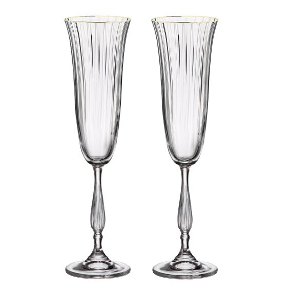 Набор из 2-х бокалов для шампанского FREGATA OPTIC; декор Отводка золото, 190 мл, Crystal Bohemia