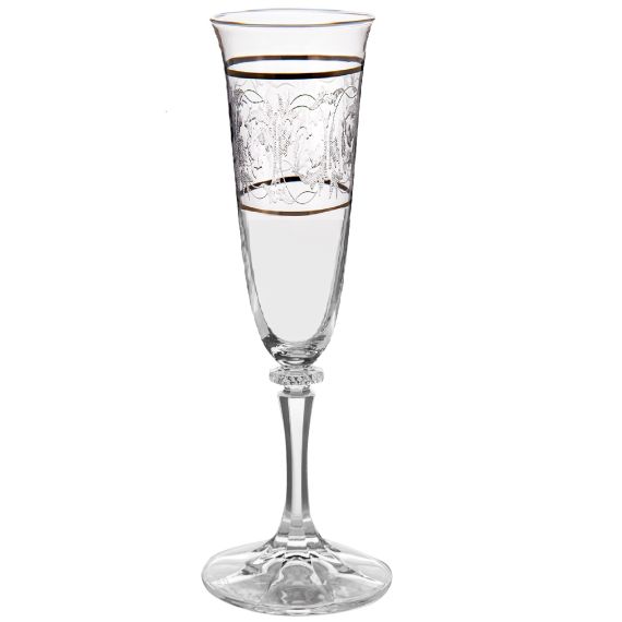 Набор из 6-ти бокалов для шампанского BRANTA, декор Панто, 2 отводки платина, 175 мл, Crystal Bohemia