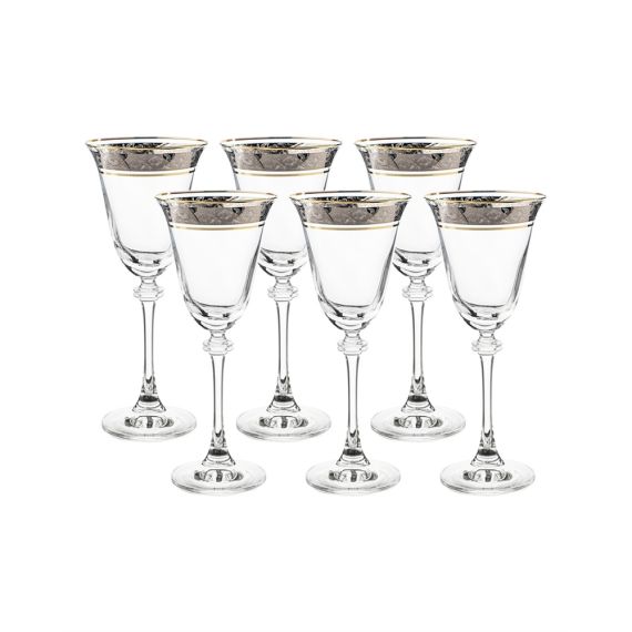 Набор из 6-ти бокалов для белого вина Asio; декор Панто платина, отводка золото, 185 мл, Crystal Bohemia