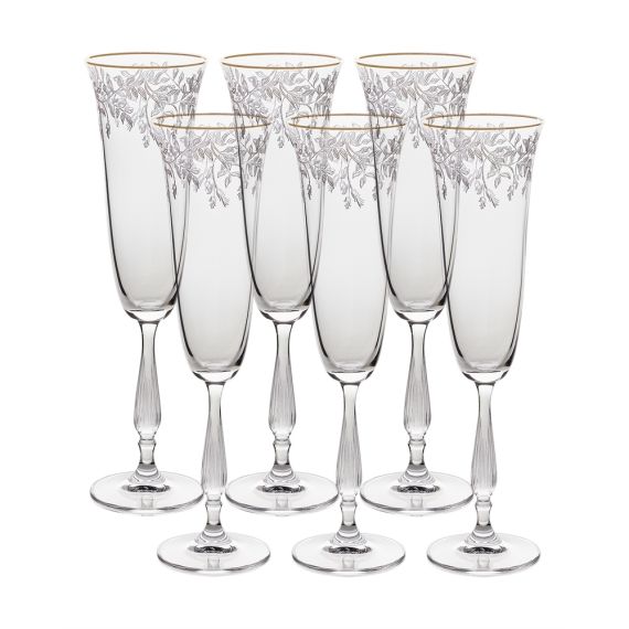 Набор из 6-ти бокалов для шампанского Fregata; декор Панто, отводка золото, 190 мл, Crystal Bohemia