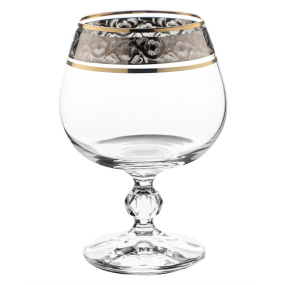 Набор из 6-ти бокалов для бренди Sterna; декор Панто платина, отводка золото, 250 мл, Crystal Bohemia