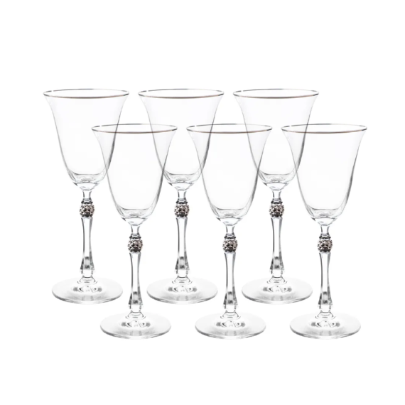 Набор из 6-ти бокалов для красного вина Parus; декор Отводка платина, платиновый шар, 250 мл, Crystal Bohemia