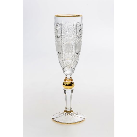 Набор из 6-ти бокалов для шампанского 500PK, декор Отводка золото, золотой шар, шлифовка;  180 мл; хрусталь, Bohemia JIHLAVA