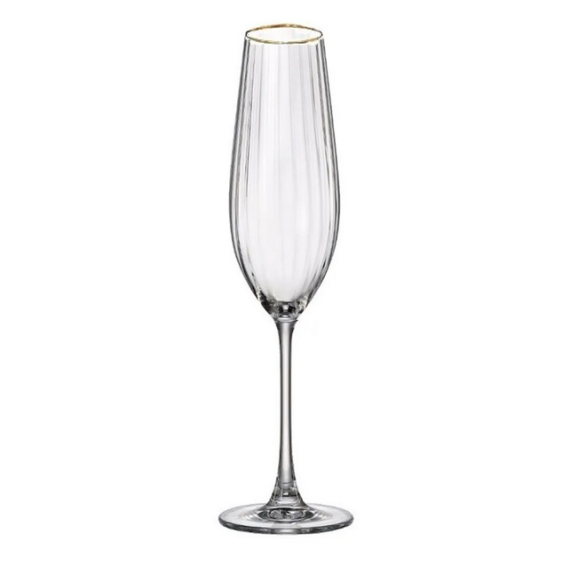 Набор из 6-ти бокалов для шампанского Columbia optic; декор Отводка золото, 260 мл, Crystal Bohemia