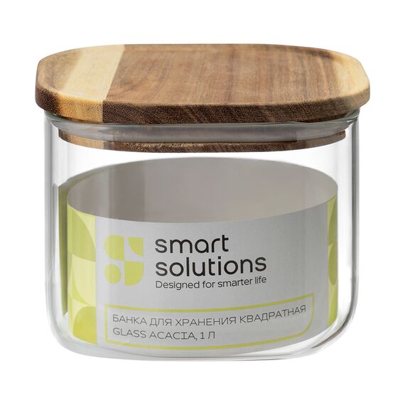 Банка для хранения квадратная Glass Acacia,1 л, Smart Solutions, изображение 8