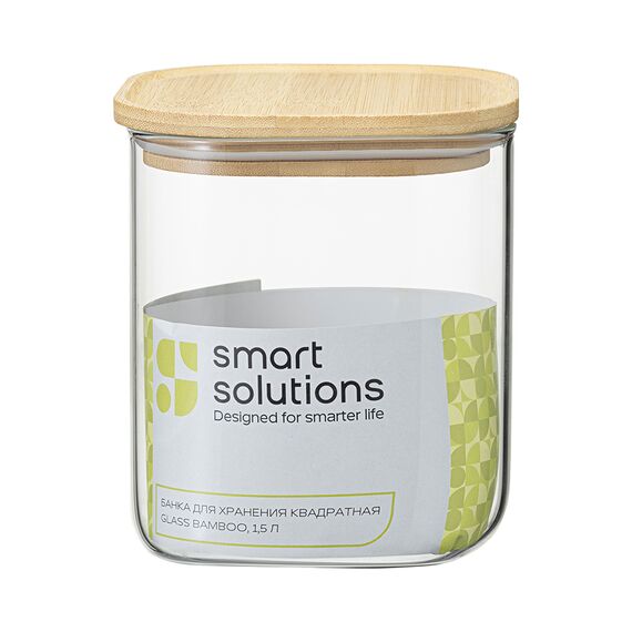 Банка для хранения квадратная Glass Bamboo, 1,5 л, Smart Solutions, изображение 10